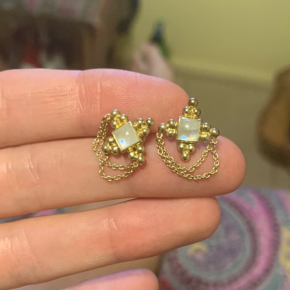 and Pearl Chain Earrings vermeil gold earrings with moonston